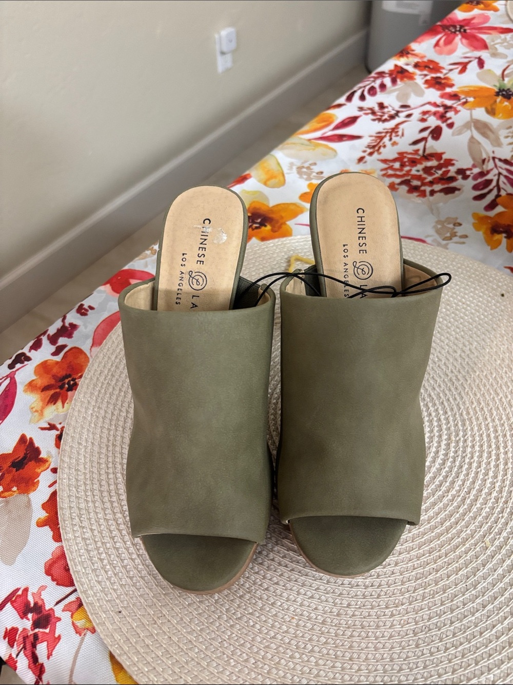 Chinese Laundry Olive Open-Toe Slip-On Mules